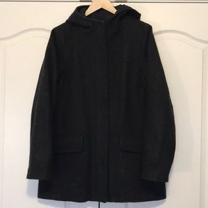 Heavy, wool hooded coat jacket